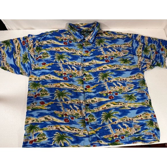 BIG DOGS Tropical Ocean Hawaiian Shirt 5X Palm Trees Water Island Hut - Picture 4 of 14